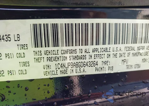 2016 Jeep Patriot Sport Se from USA, damaged, VIN 1C4NJPBA8GD643264